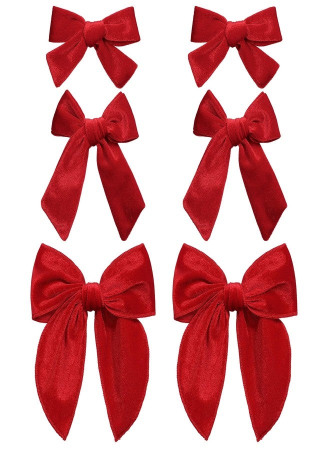 ميروكش ٦ قطع من ربطات الشعر المخملية الحمراء بثلاثة أشكال وأحجام ٥ بوصات و٣.٥ بوصات و٤ بوصات، مصنوعة يدويًا، مزودة بمشابك شعر على شكل فيونكة، مثالية للفتيات الصغيرات والمراهقات وفتيات المدارس، لتزيين فساتينهن في أعياد الميلاد وعيد الحب، كهدية مميزة في أعياد الميلاد. - Image 1